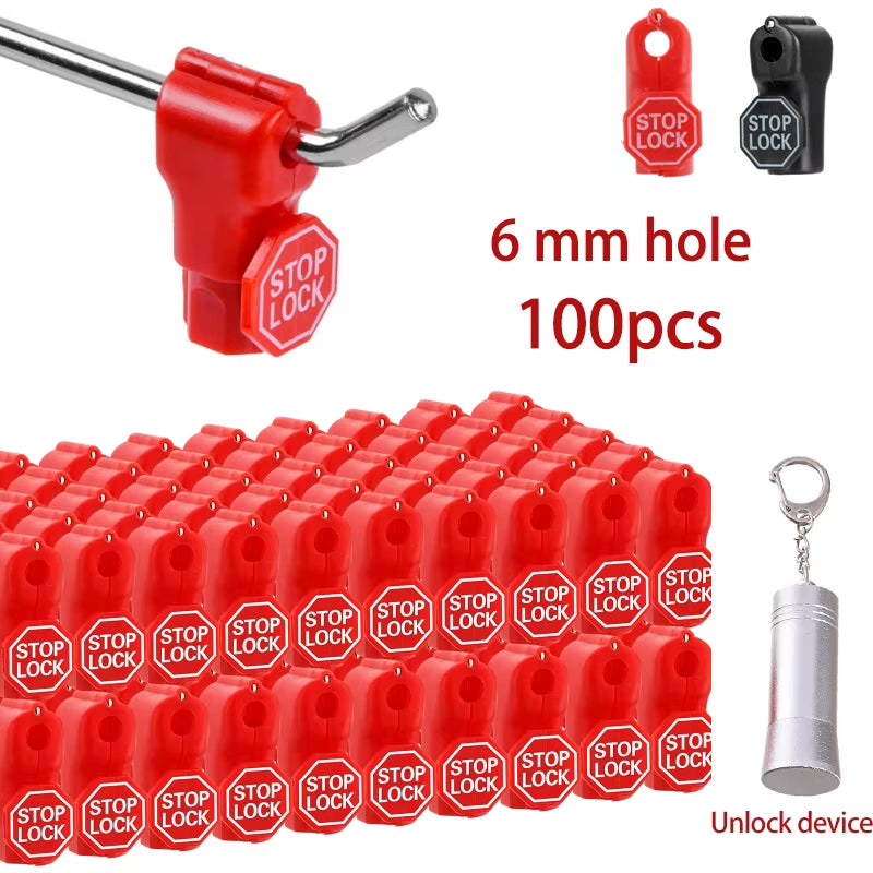 100Pcs 6Mm Plastic Anti-Theft Locks Unlock Device Retail Shop Supermarket Peg Hook Stop Lock Pegboard Safety Display Hook Lock