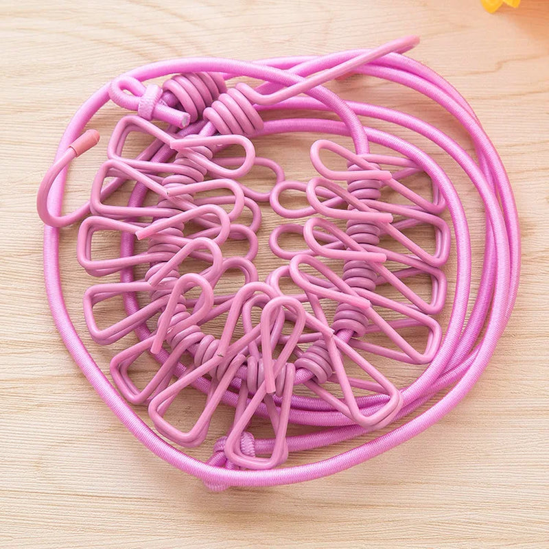 1.8M Portable Clothesline with 12 Clips Windproof Retractable Rack Clip Hangers Clothes Line Travel Supplies