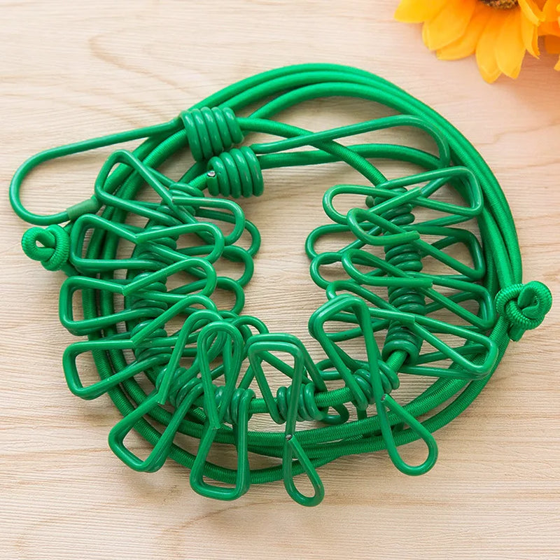 1.8M Portable Clothesline with 12 Clips Windproof Retractable Rack Clip Hangers Clothes Line Travel Supplies