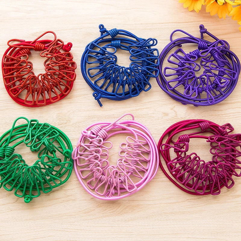 1.8M Portable Clothesline with 12 Clips Windproof Retractable Rack Clip Hangers Clothes Line Travel Supplies