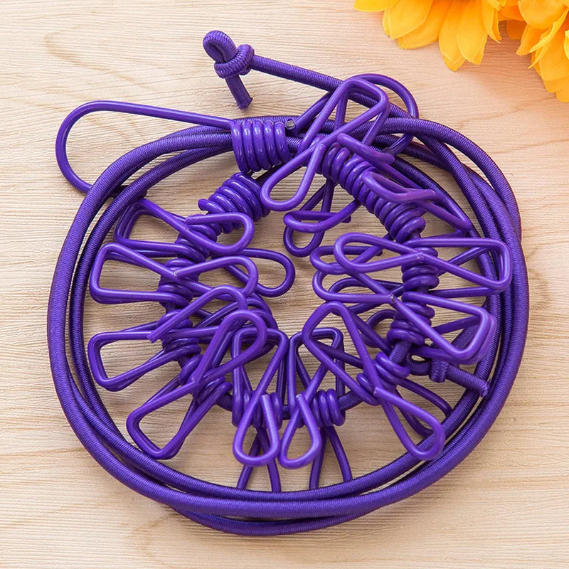 1.8M Portable Clothesline with 12 Clips Windproof Retractable Rack Clip Hangers Clothes Line Travel Supplies