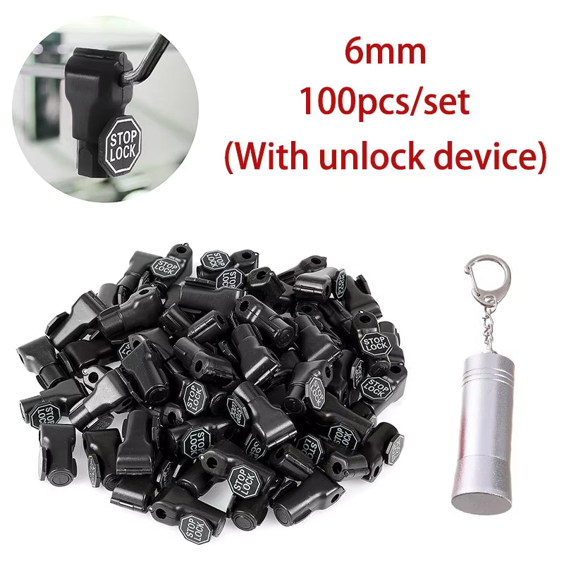100Pcs 6Mm Plastic Anti-Theft Locks Unlock Device Retail Shop Supermarket Peg Hook Stop Lock Pegboard Safety Display Hook Lock