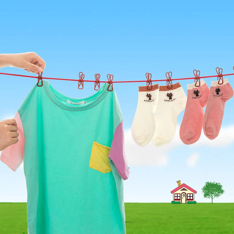 1.8M Portable Clothesline with 12 Clips Windproof Retractable Rack Clip Hangers Clothes Line Travel Supplies