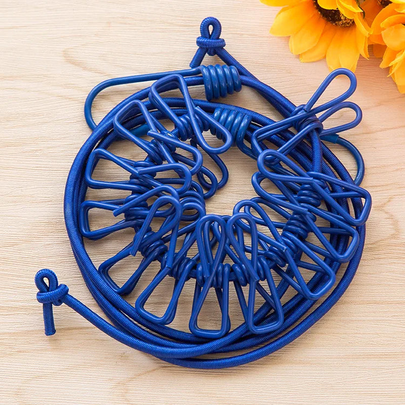 1.8M Portable Clothesline with 12 Clips Windproof Retractable Rack Clip Hangers Clothes Line Travel Supplies